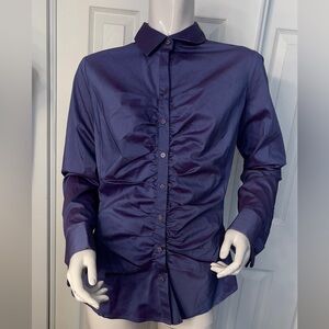 Chic Ruched Button-Up Blouse in Deep Purple
